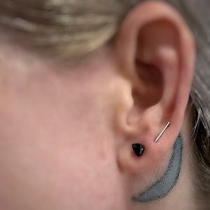 3/$40 Handcrafted Obsidian Stud & Threader Bar Earring Set 940 Argentium Silver